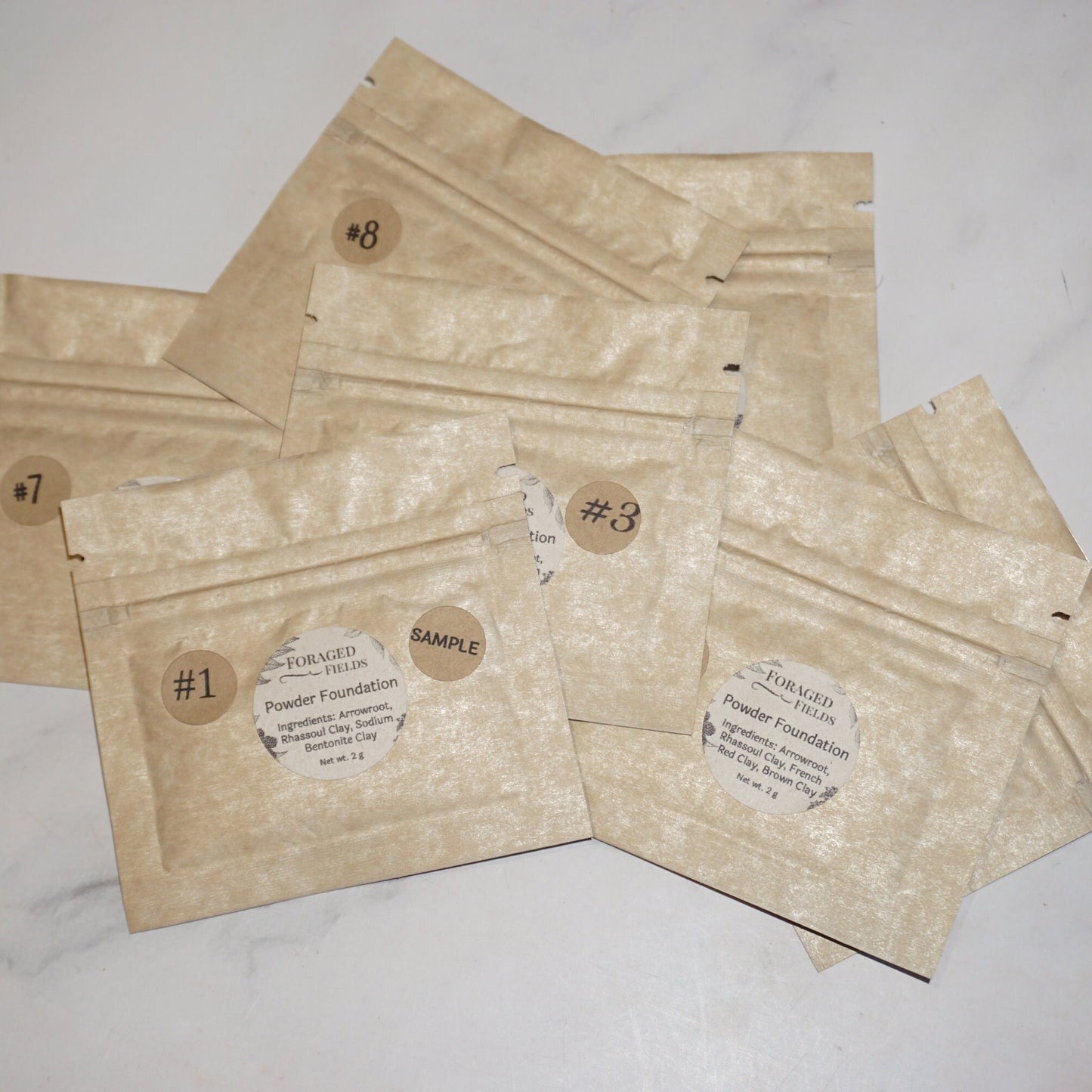 SAMPLE Sizes of Homemade Makeup, Foundation Powder and Blush in sealed bags