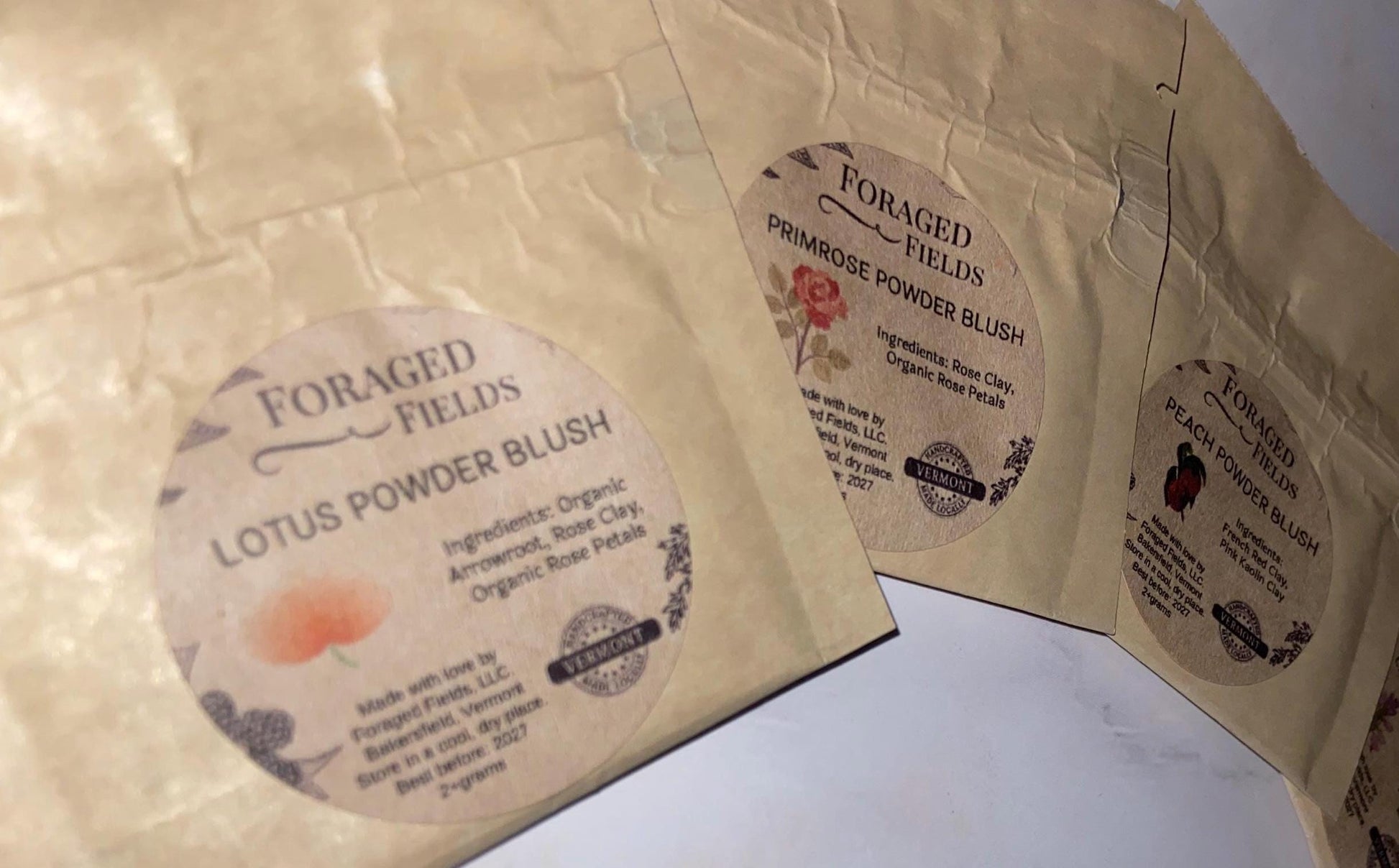 SAMPLE Sizes of Homemade Makeup, Foundation Powder and Blush in sealed bags